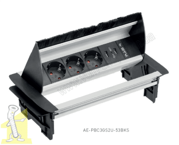 Настільний продовжувач GTV  AE-PBC3GS2U-53BKS 3-sch.,зарядка 2 USB 2.1A,5V,кабель 1,5м алюміній