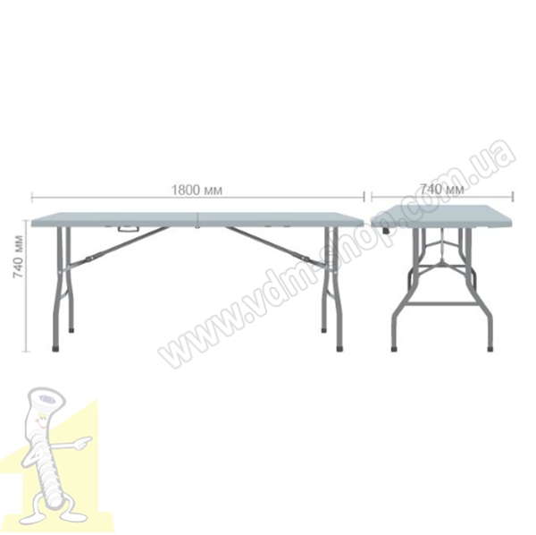 Стіл розкладний Крайслер ZK-180 180/90 * 75 * 74 пластик білий. Фото 6