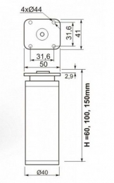 Нога мебелева GTV Ø 40 мм, Н-150 мм,NM-DAP77-150 алюміній. Фото 2