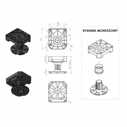 Ніжка меблева регульована h 50-75мм пластикова чорна посилена 450 кг. Фото 2