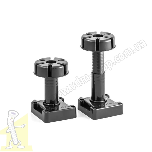 Ніжка меблева регульована h 125-195мм пластикова чорна посилена 450 кг