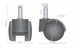 Ролик D-50 з штирем 10 мм гумовий для офісних крісел. Фото 2