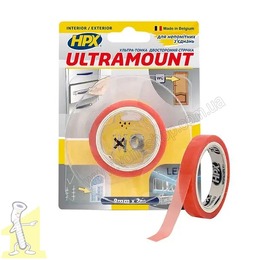 Стрічка двостороння ULTRA MOUNT 9мм х 2м прозора (блістер) UM0902