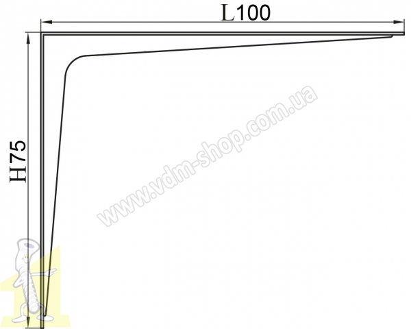Кутник металевий бiлий 100 мм х 75 мм товщиною 0,7 мм. Фото 2