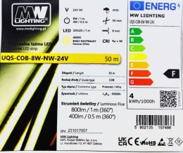 Стрічка LED COB бiлий нейтральний 4000К 320 діодів/1м. 8W/1м. 24V. Фото 2