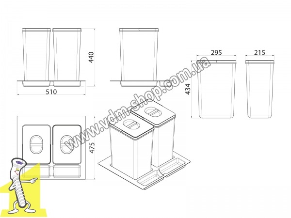 Відро для сміття до шухляди ATM WS-504 "60" (2x20L) T32. Фото 2