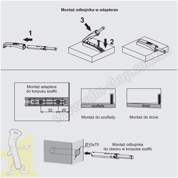 Відбійник SEVROLL V-PUSH з адаптером, 30N, світло-сірий, з магнітним наконечником. Фото 2