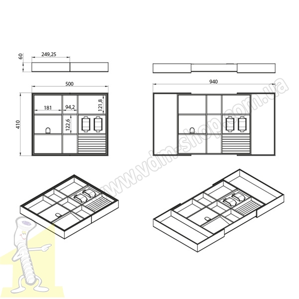 Органайзер вклад до шухляди/полки 600-900мм WB-674 T35 SYMPHONY антрацит. Фото 8