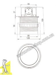 Розетка в стільницю Rejs ELEKTRIMA RING Ø 100мм алюміній на 4 гнізда + кабель TR19.0001.08.049. Фото 3