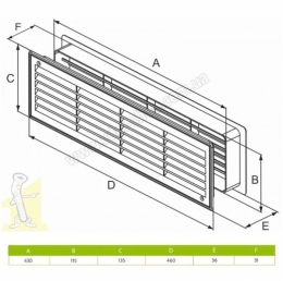 Решітка вентиляційна дверна пластик чорна 430x115 (внутрішній розмір). Фото 2