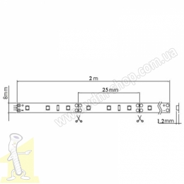 Світлодіодна стрічка Flash 3528, 60 діодів/м, теплий білий, 4,8W/м, 12V, IP20, 8mm, 2м x1 miniAMP. Фото 2