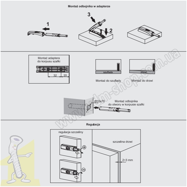 Відбійник SEVROLL V-PUSH з адаптером, 30N, білий, з магнітним наконечником. Фото 3