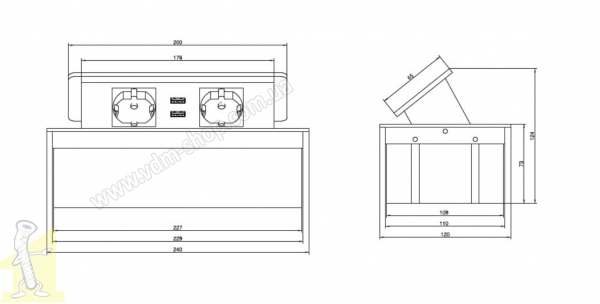 Розетка в стільницю Rejs ELEKTRIMA KWADRO чорна на 2 гнізда + 2 USB 2,1A 5V + кабель TR19.0004.08.061. Фото 2