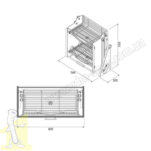 Сушка для посуду підйомна антрацит L-600мм STARAX  S-5181-А. Фото 3