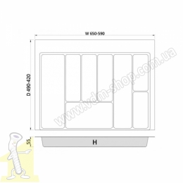 Вклад шухляди для столових приборів MAX 70 590-650*422-490 - 2 мм білий Rejs TE36.0122.05.013. Фото 3