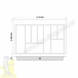 Вклад шухляди для столових приборів MAX 80 690-750*422-490 - 2 мм білий Rejs TE36.0123.05.013. Фото 3