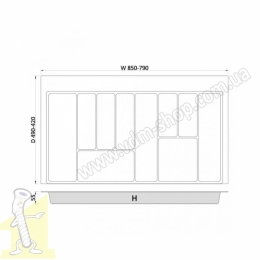 Вклад шухляди для столових приборів MAX 90 790-850*422-490 - 2 мм білий Rejs TE36.0124.05.013. Фото 3