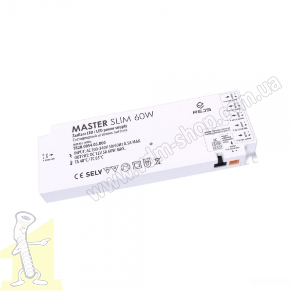 Блок живлення LED REJS MASTER SLIM 12V,60W, вхід 200-240 VAC, IP20, 6 гнізд з міні AMP , провід 1,5м, TR20.0054.05.000