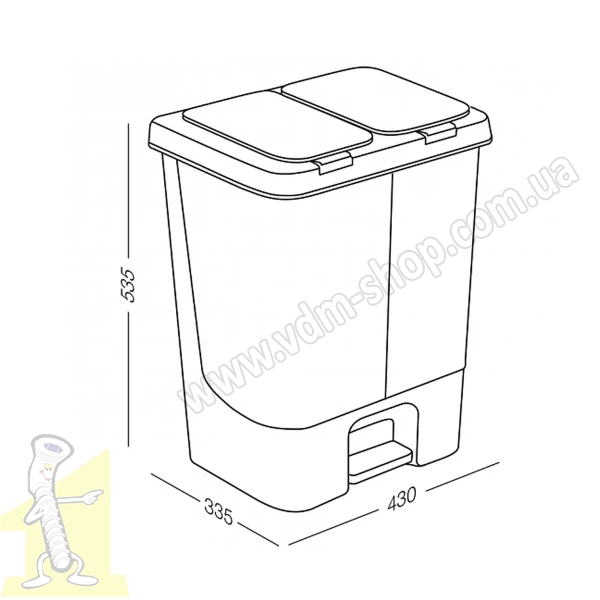 Відро для сміття з кришкою сортувальне BIN-05 20+20L 430х235х535 мм, світло-сіре/сіре. Фото 2