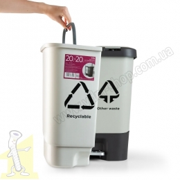 Відро для сміття з кришкою сортувальне BIN-05 20+20L 430х235х535 мм, світло-сіре/сіре. Фото 3