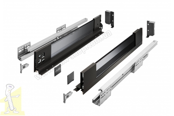 AXIS PRO комплект шухляди зі скляними боковинами L-500 мм H86 чорний PB-AXISPRO-GLASS-KPL500A2