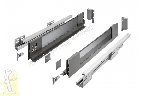 AXIS PRO комплект шухляди зі скляними боковинами L-500 мм H120 антрацит PB-AXISPRO-GLASS-KPL500B
