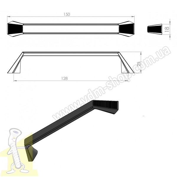 Ручка меблева TOPRAK L-128 мм Матове Золото. Фото 2
