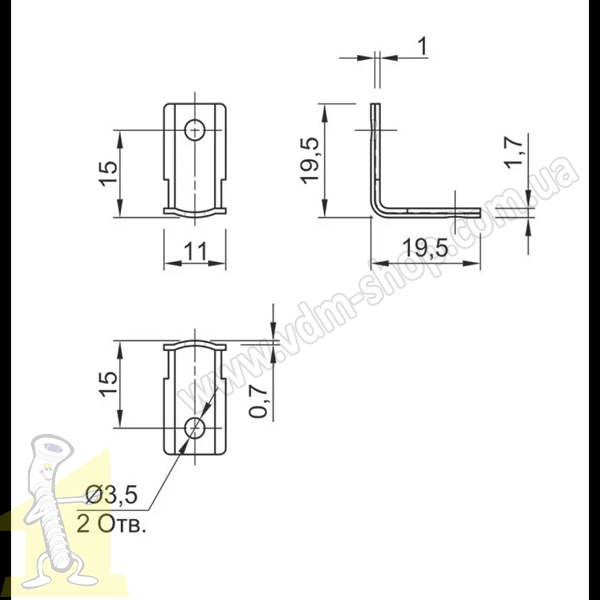 Кутник Z-03 меблевий метал+пластик, графіт. Фото 2