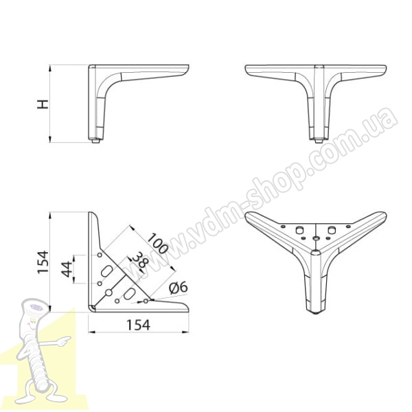 Ніжка меблева DN-701 H150 G2 хром. Фото 2