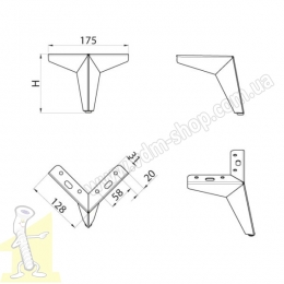 Ніжка меблева DN-724 H-135 P2 чорна. Фото 2
