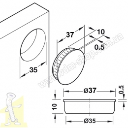 Заглушка отвору 35мм пластик коричнева ATM. Фото 2