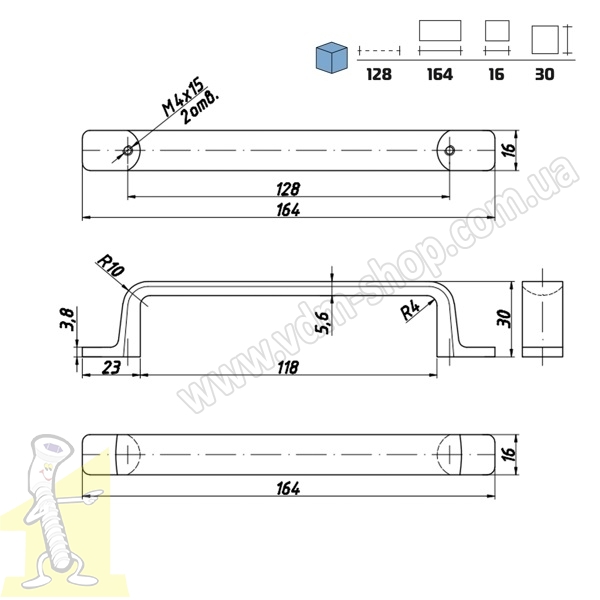 Ручка меблева Ф.412.082  L-128 мм Матова Чорна. Фото 4