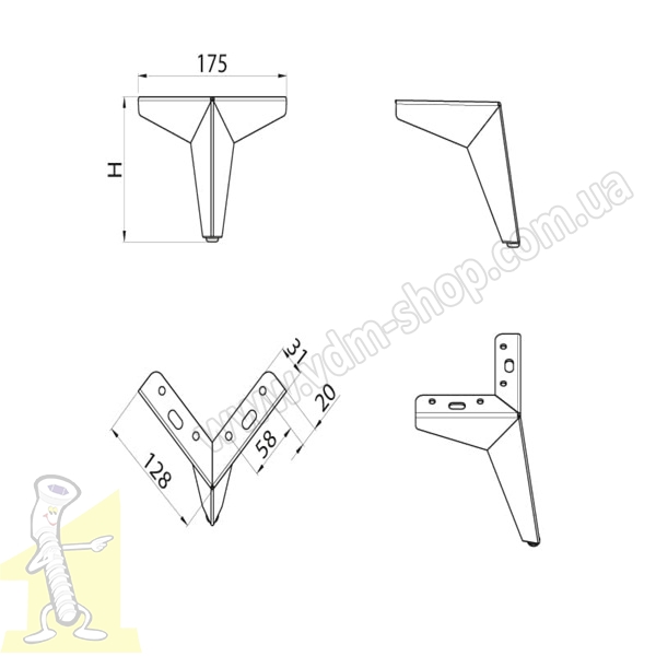 Ніжка DN-724 H-155 G37 золото матове. Фото 2