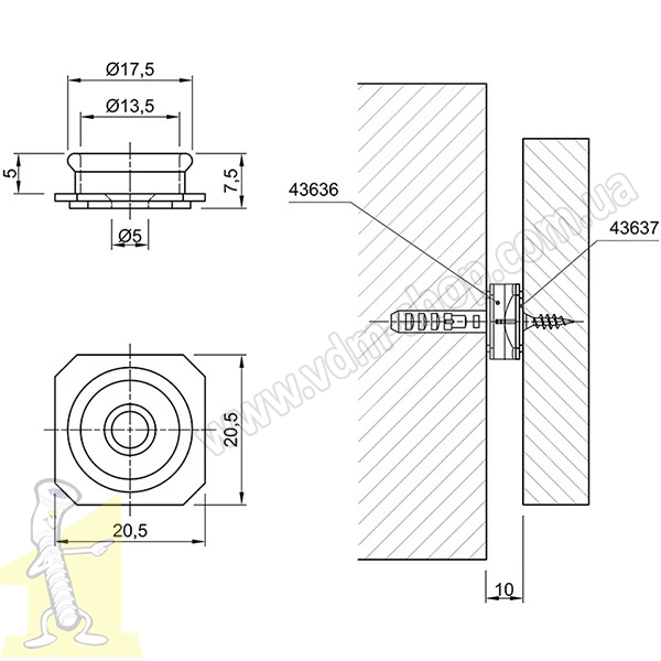 Комплект кріплення настінних панелей 20,5*20,5 мм  Siso. Фото 4