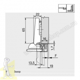 Завіса 71T950A CLIP top з пружиною для вузького алюмінієвого профілю накладна 95° Чорний Онікс. Фото 3