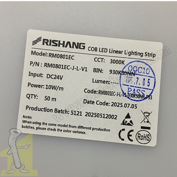 Стрічка LED COB бiлий теплий 3000К 320 діодів/1м. 10W/1м. 24V Rishang. Фото 2