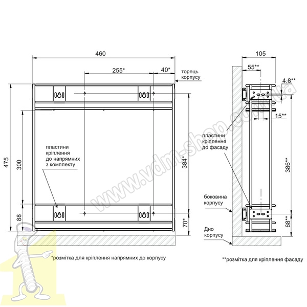 Карго Т2 фасад 150 бокове кріплення з дотягувачем GIFF хром (2 полиці). Фото 3