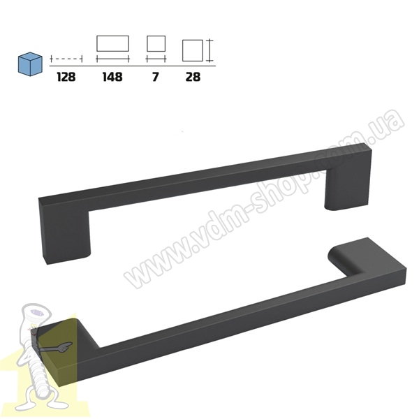 Ручка меблева Ф.412.089  L-128 мм Матова Чорна. Фото 3