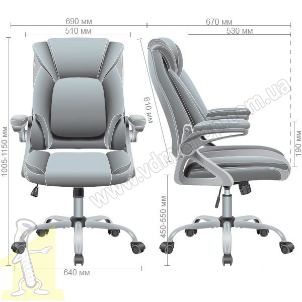 Крісло керівника West тканина сіра. Фото 8