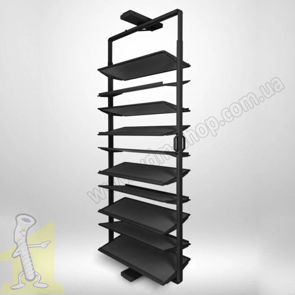 Полиця поворотна на взуття GTV ELITE з дотягом 10 полиць, чорна WG-OBR10-20