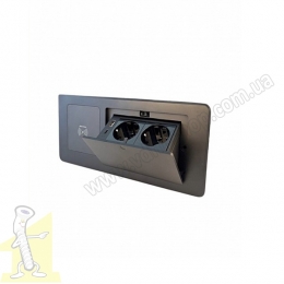 Розетка врізна Чорна 2 * 220V/16А + USB + TypeC роз'єми з підйомною кришкою - бездротова зарядка