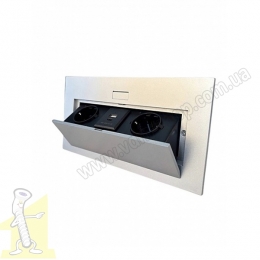 Розетка врізна Алюміній 2 * 220V/16А + USB + TypeC роз'єми з підйомною кришкою
