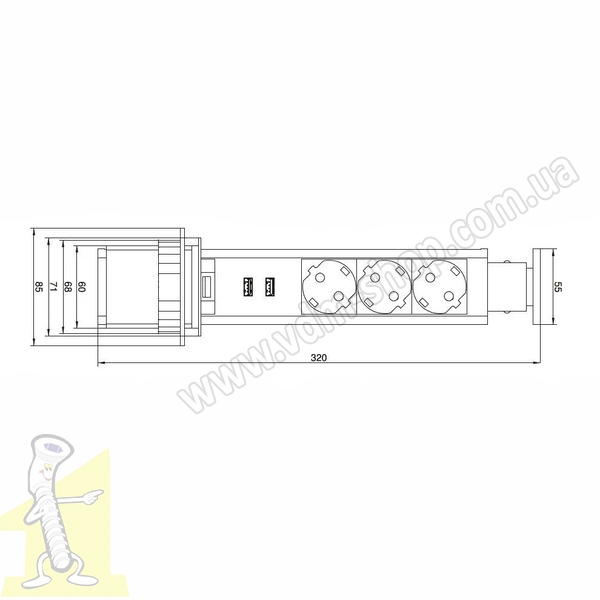 Розетка в стільницю Rejs ELEKTRIMA TUBUS Ø 60мм чорна на 3 гнізда + USB A+C PD 20W + кабель TR19.0038.08.061. Фото 2