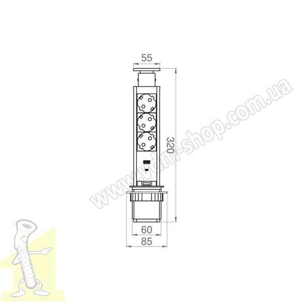 Розетка в стільницю Rejs ELEKTRIMA TUBUS Ø 60мм чорна на 3 гнізда + USB A+C PD 20W + кабель TR19.0038.08.061. Фото 2