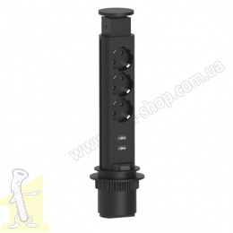 Розетка в стільницю Rejs ELEKTRIMA TUBUS Ø 60мм чорна на 3 гнізда + USB A+C PD 20W + кабель TR19.0038.08.061