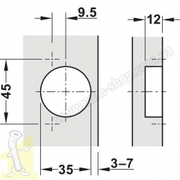 Петля METALLA SM 540 110° сталь нікельована накладна з демпфером 45/9.5+планка пряма під шуруп 311.05.000+311.70.750 Hafele. Фото 4