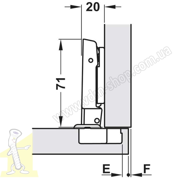 Петля METALLA SM 540 110° сталь нікельована накладна без пружини 45/9.5+планка під шуруп 311.05.006+311.70.752 Hafele. Фото 2