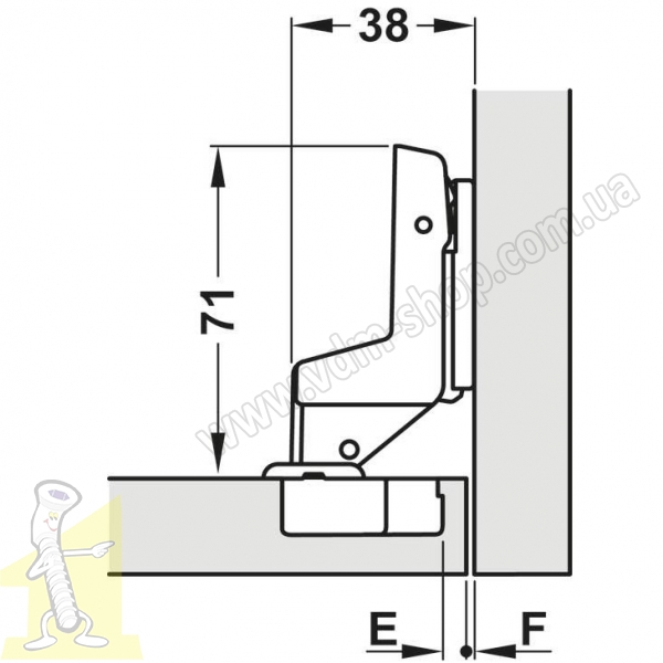 Петля METALLA SM 540 110° сталь чорна внутрішня з демпфером 45/9.5 під+планка пряма шуруп 311.05.005+311.70.730 Hafele. Фото 3