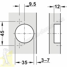 Петля METALLA SM 540 110° сталь чорна півнакладна з демпфером 45/9.5 підшуруп 311.05.004+311.70.730 Hafele. Фото 2