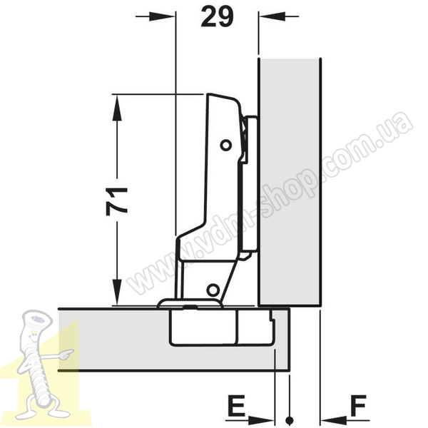 Петля METALLA SM 540 110° сталь нікельована півнакладна без пружини 45/9.5 під шуруп 311.05.007+311.70.752 Hafele. Фото 3